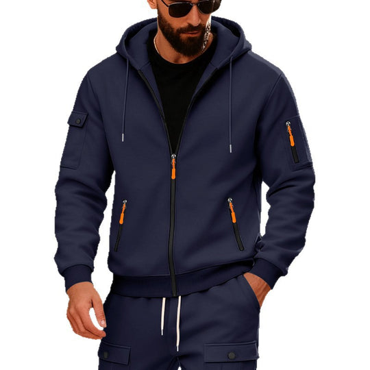 Herren Kapuzen-Sweatjacke mit durchgehendem Reißverschluss und mehreren Sicherheits-Taschen EB