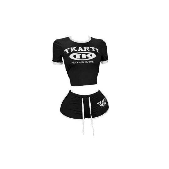 Damen Sportliches Kurzarm-Top und Shorts Set im modernen Design EB