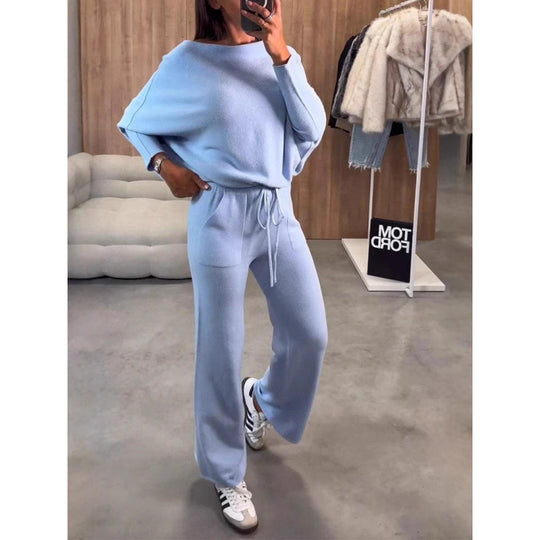Damen bequeme Loungewear aus weichem Strickmaterial mit weitem Schnitt EB