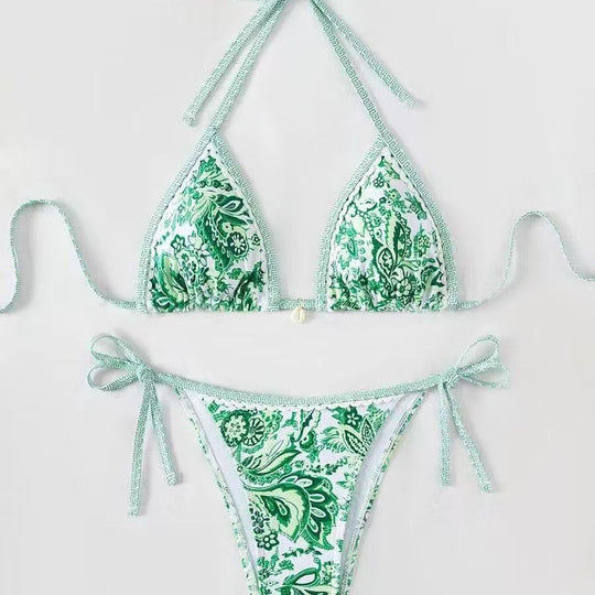 Damen Triangel-Bikini mit floralem Muster und verstellbaren Bindebändern EB