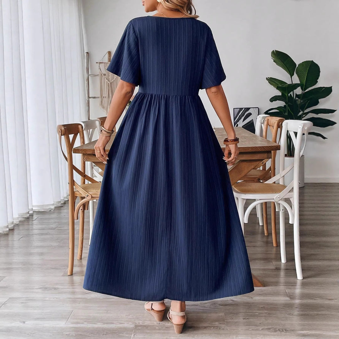 Damen Maxikleid mit feinen Falten und V-Ausschnitt EB