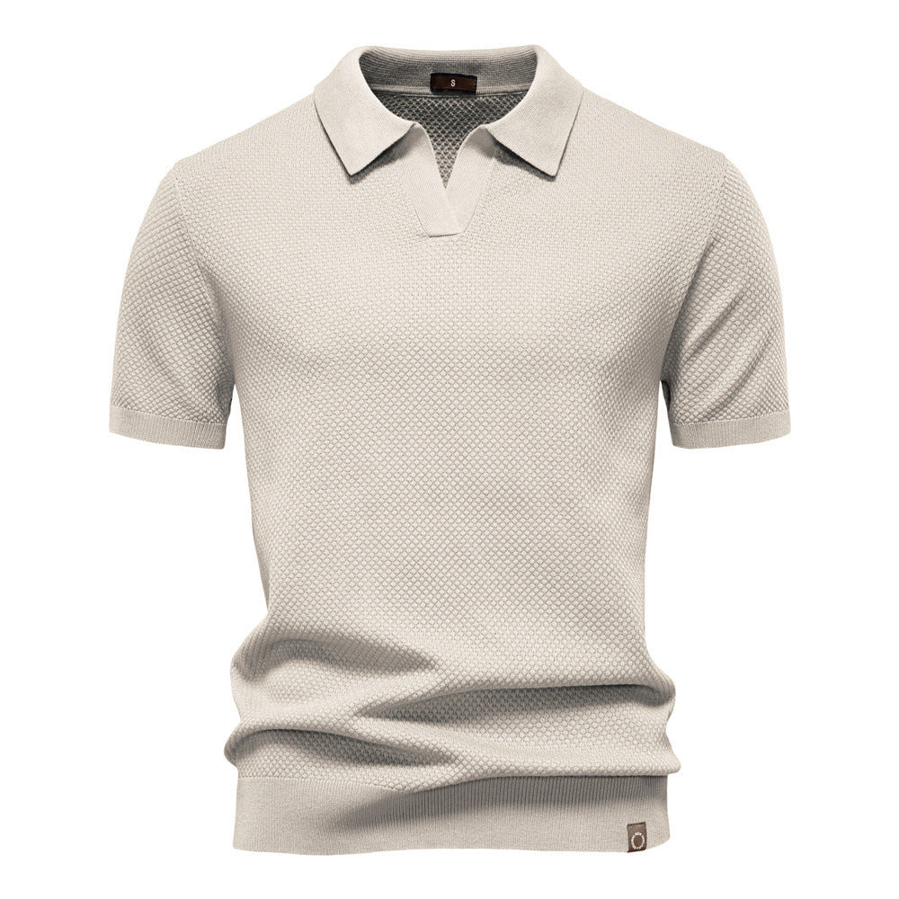 Herren nan strukturiertes Feinstrickpoloshirt mit offenem Reverskragen EB