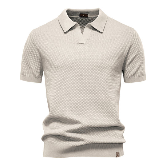 Herren nan strukturiertes Feinstrickpoloshirt mit offenem Reverskragen EB