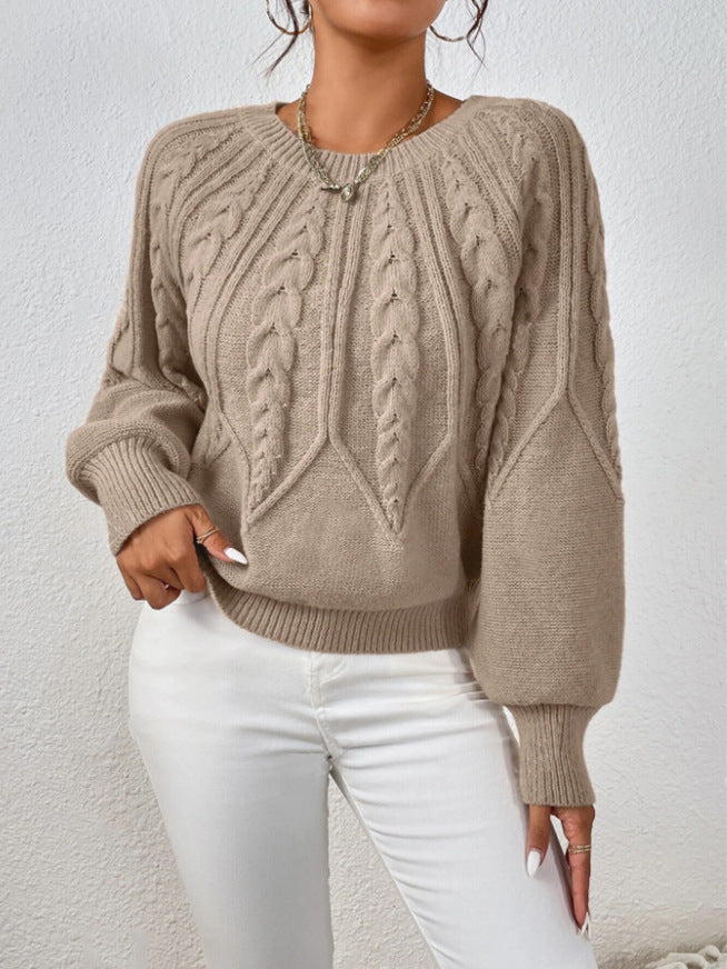 Damen Strickpullover mit Zopfmuster und weitem Schnitt EB