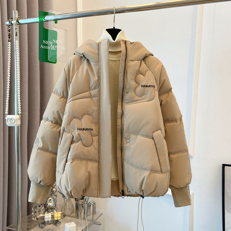 Damen Modische Kurze Daunenjacke mit Kapuze und praktischen Taschen EB