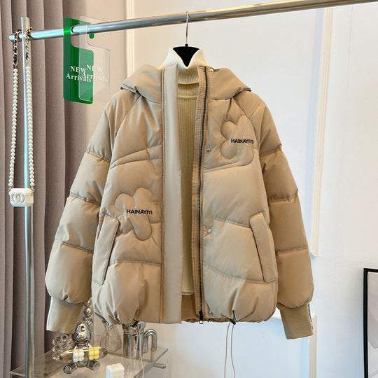 Damen Modische Kurze Daunenjacke mit Kapuze und praktischen Taschen EB