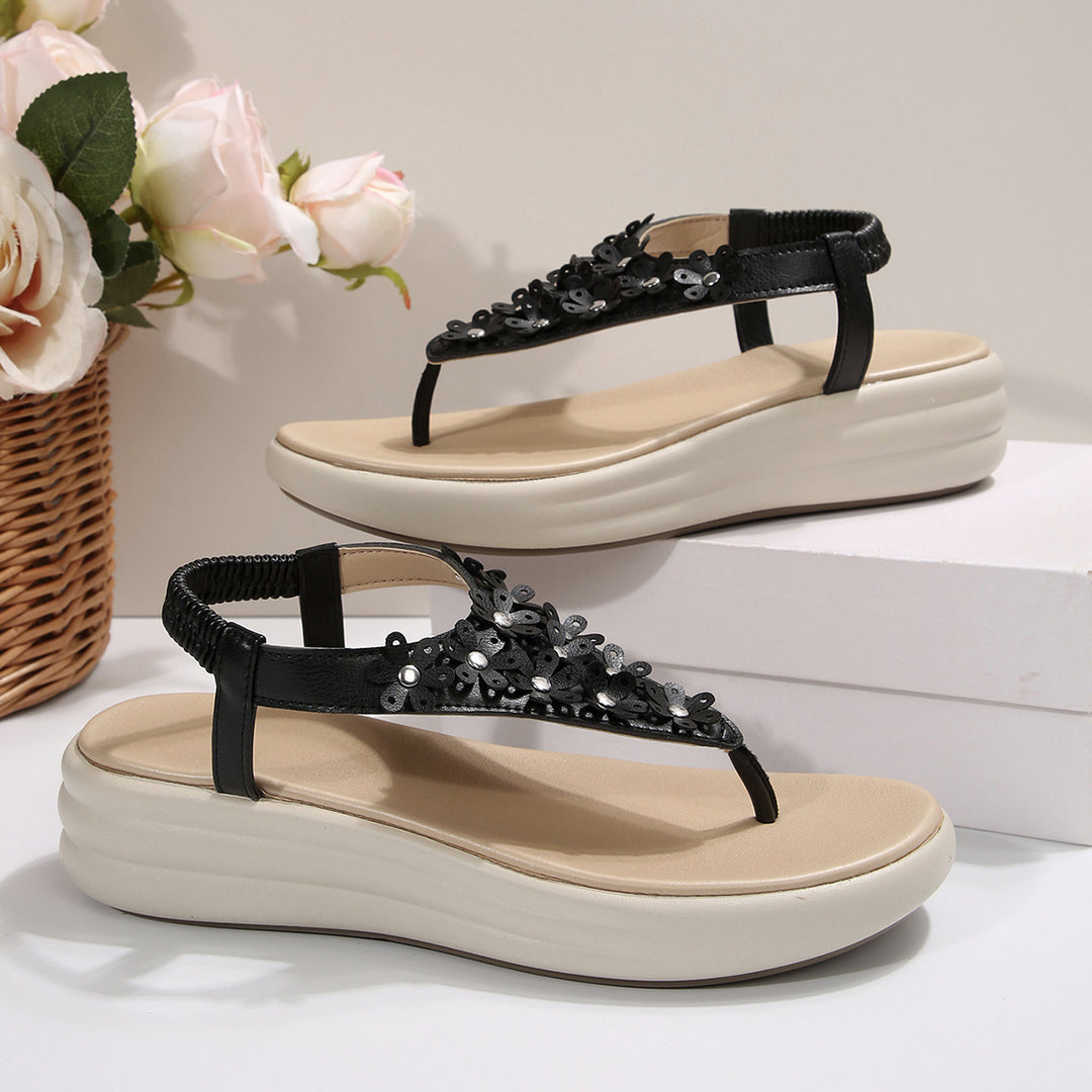 Damen Mode-Sandalen mit floralem Detail und gepolsterter Sohle EB