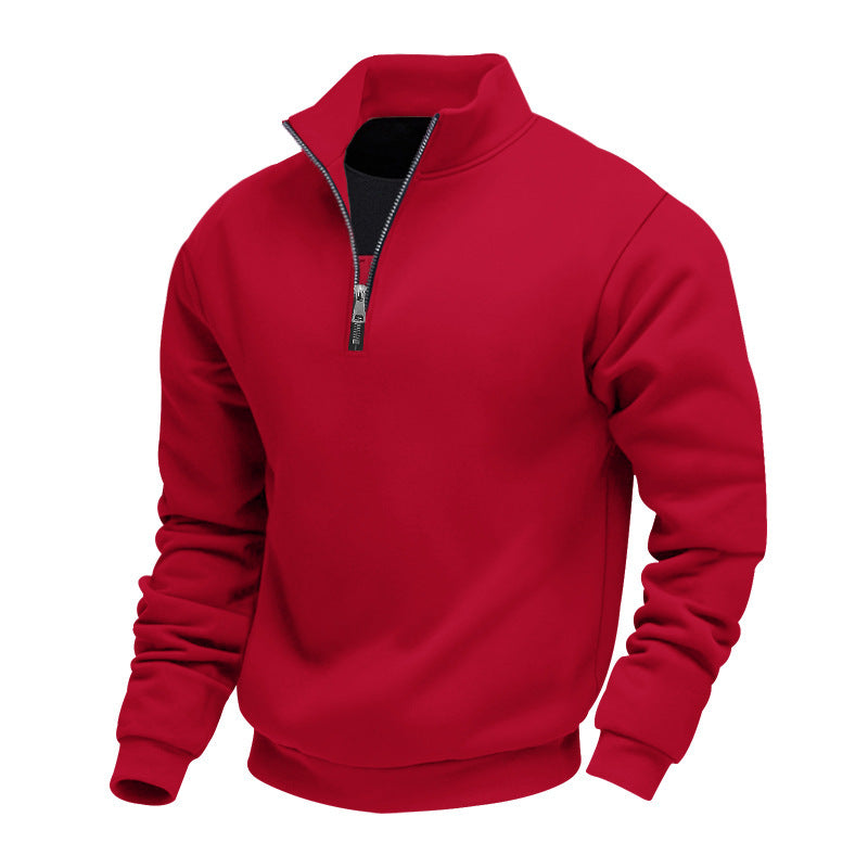 Herren nan halbhoher Reißverschluss-Sweatpullover mit Stehkragen weichem Fleecefutter und elastischen Bündchen EB