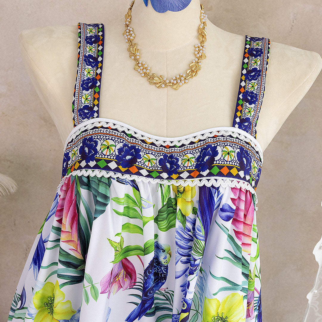 Damen luftiges Sommerkleid mit floralem Muster EB