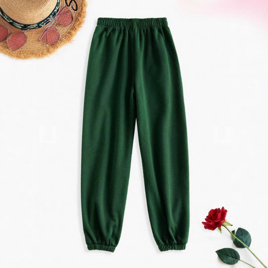 Damen nan hochgeschnittene Relax-Fit Jogginghose mit elastischem Bund, Seitentaschen und gerafften Beinbündchen EB