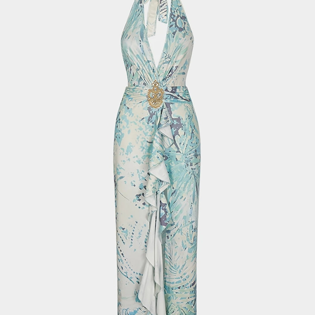 Damen Maxi-Kleid mit raffinierten Drapierungen und dekorativer Satineinfassung EB