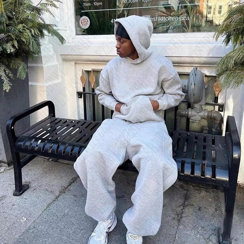 Herren nan urbaner Boxy-Hoodie mit verkürztem Rumpf, überschnittener Schulter und weichem Fleece-Innenfutter EB