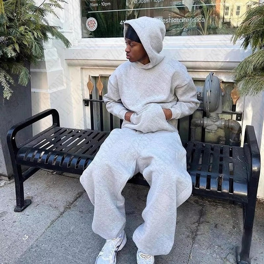 Herren nan urbaner Boxy-Hoodie mit verkürztem Rumpf, überschnittener Schulter und weichem Fleece-Innenfutter EB