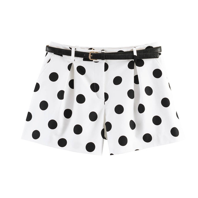Damen elegante Polka-Dot-Shorts mit Gürtel EB