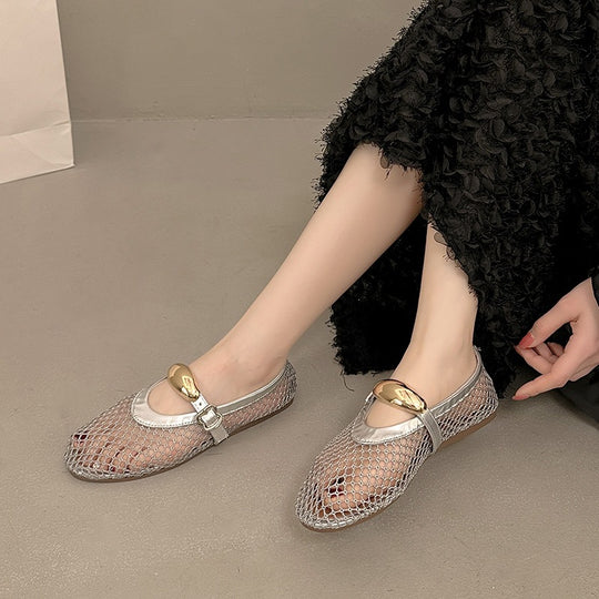 Damen Trendige Netz Ballerinas mit eleganter Schnalle EB