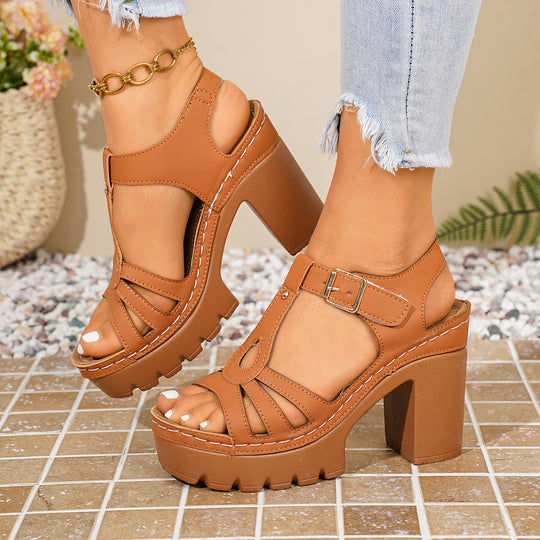 Damen komfortable Plateau-Sandalen mit modischem Cut-Out-Design EB