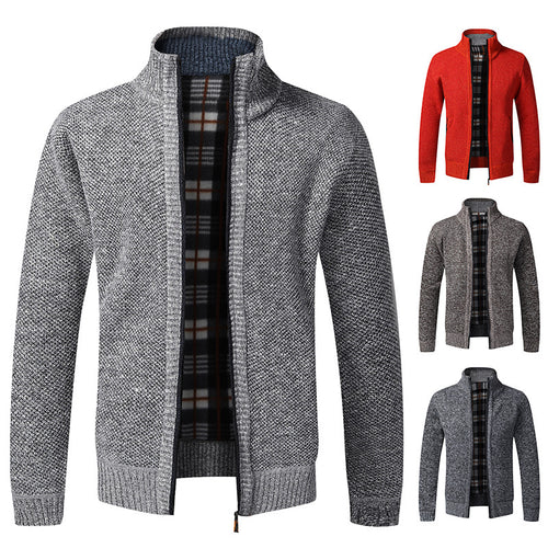 Herren modische Strickjacke mit hochgeschlossenem Kragen und praktischen Taschen EB