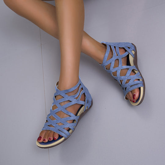 Damen  Riemchen-Sandalen mit geflochtenem Gitterdesign, gepolstertem Komfortfußbett und praktischem Fersenreißverschluss EB
