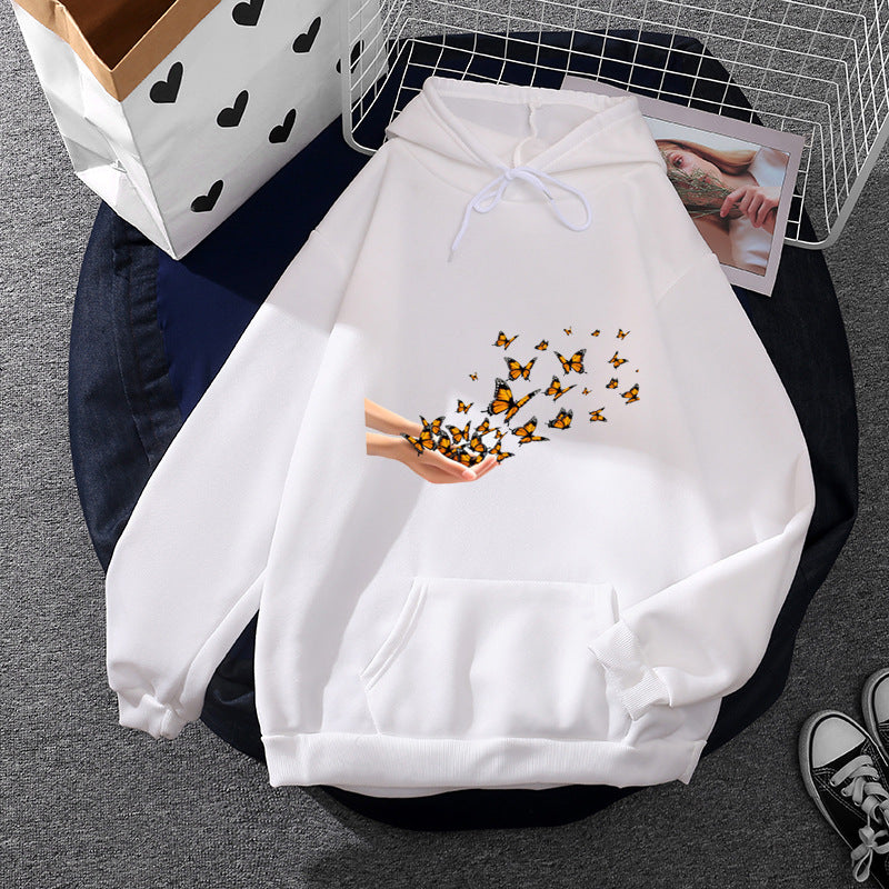 Damen nan lässiger Kapuzenpullover mit künstlerischem Mond‑und‑Pilzmotiv, weichem Fleecefutter und Kängurutasche EB
