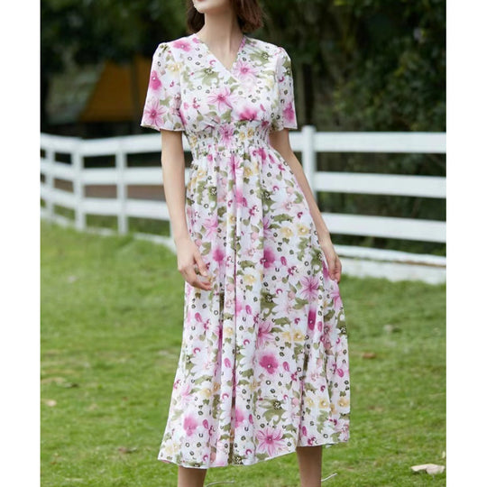 Damen Maxikleid mit fließendem Schnitt und floralem Design EB