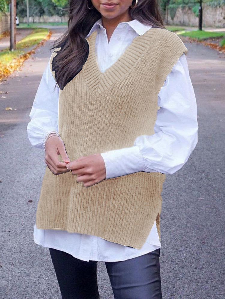 Damen Strickweste im modernen Oversized-Schnitt mit V-Ausschnitt EB
