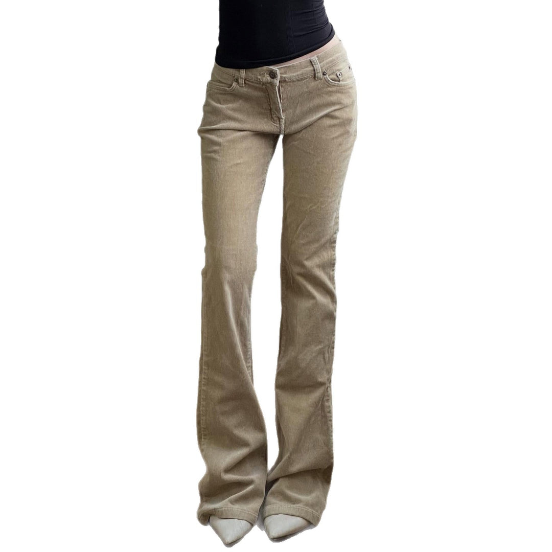 Damen nan Corduroy Schlaghose mit hoher Taille, figurformenden Nähten und weitem Bootcut EB