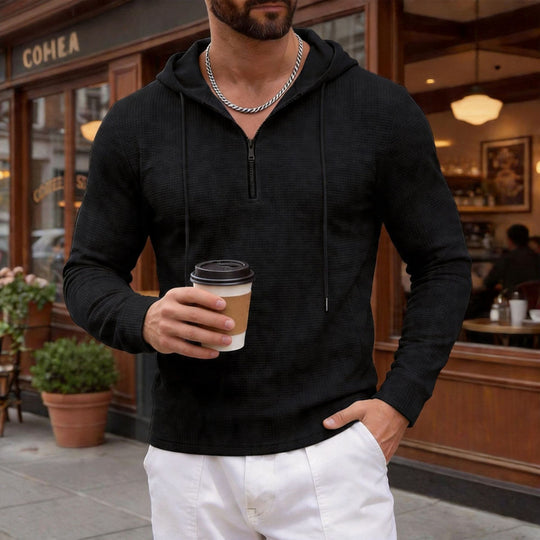 Herren nan texturierter Halbzip-Kapuzenpullover in Slim Fit EB
