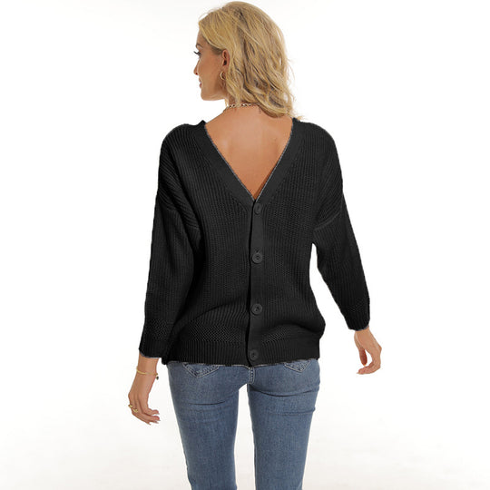 Damen Strickjacke mit tiefem V-Ausschnitt und dekorativer Knopfleiste EB