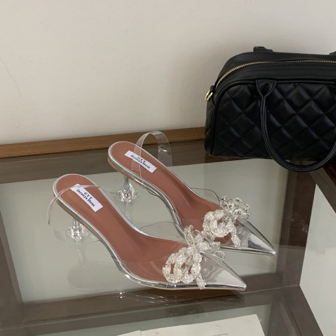 Damen Transparente High Heels mit funkelndem Schleifen-Detail EB