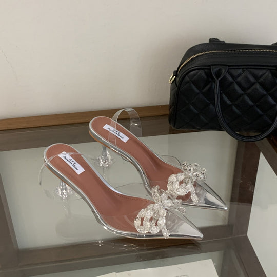 Damen Transparente High Heels mit funkelndem Schleifen-Detail EB