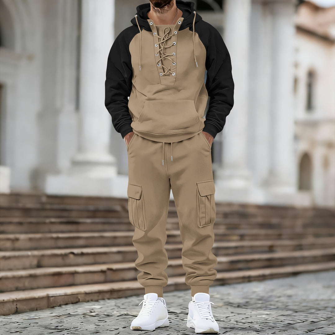 Herren nan Kapuzen-Sweatshirt mit vorn geschnürter Blende, Raglanärmeln und Kängurutasche EB
