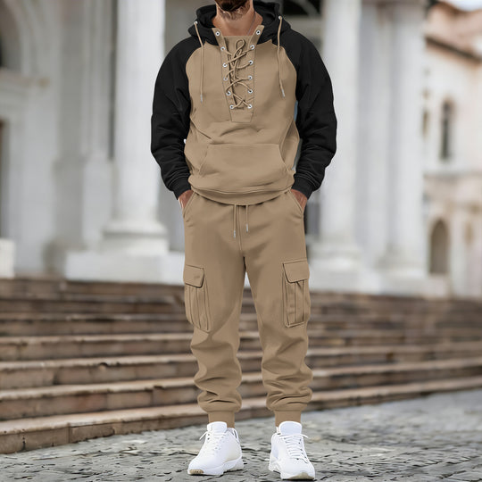 Herren nan Kapuzen-Sweatshirt mit vorn geschnürter Blende, Raglanärmeln und Kängurutasche EB