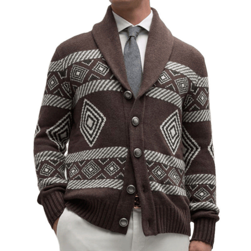 Herren Strickjacke mit modernem grafischen Muster und klassischem Kragen EB
