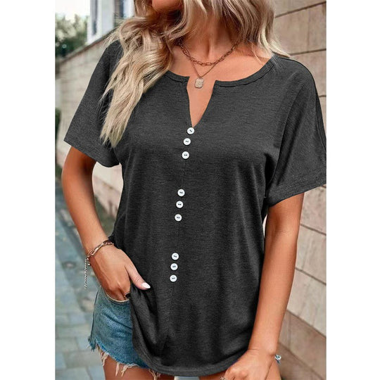 Damen T-Shirt mit Knopfleiste und lässigem Schnitt EB