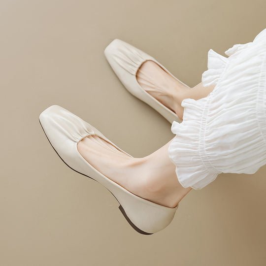 Damen Ballerinas aus hochwertigem Leder mit modischem Faltendesign EB
