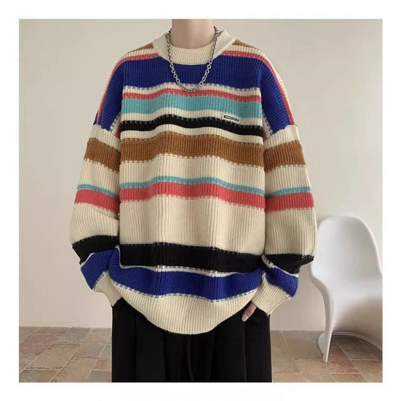 Damen Oversized Casual Strickpullover mit gestreiftem Design EB