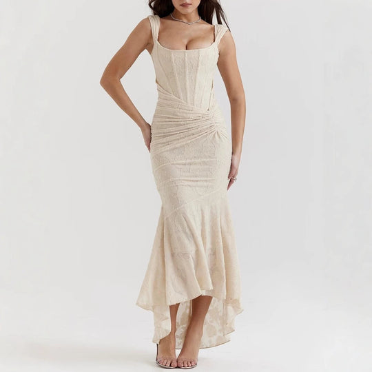 Damen nan eng anliegendes Korsett-Abendkleid mit integrierten Stäbchen, geraffter Wickelpassform und floraler Jacquardstruktur EB