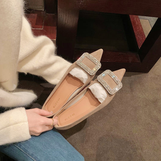 Damen elegante Ballerinas mit funkelnder Schnallenapplikation EB