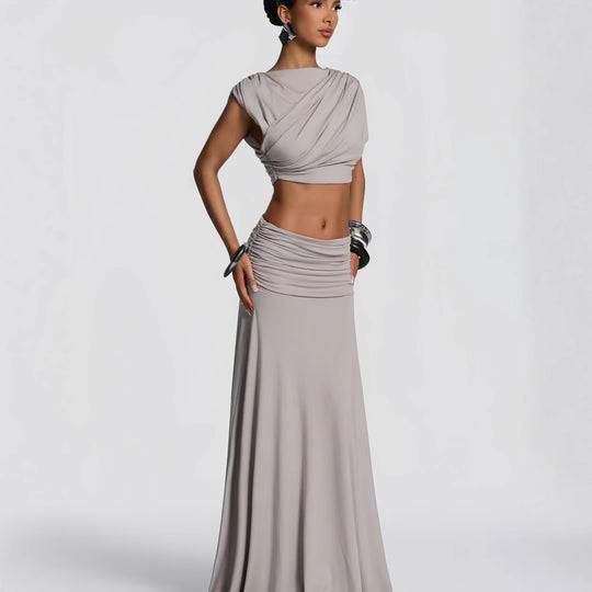 Damen Elegantes Wickelkleid mit fließendem Saum und raffinierten Drapierungen EB