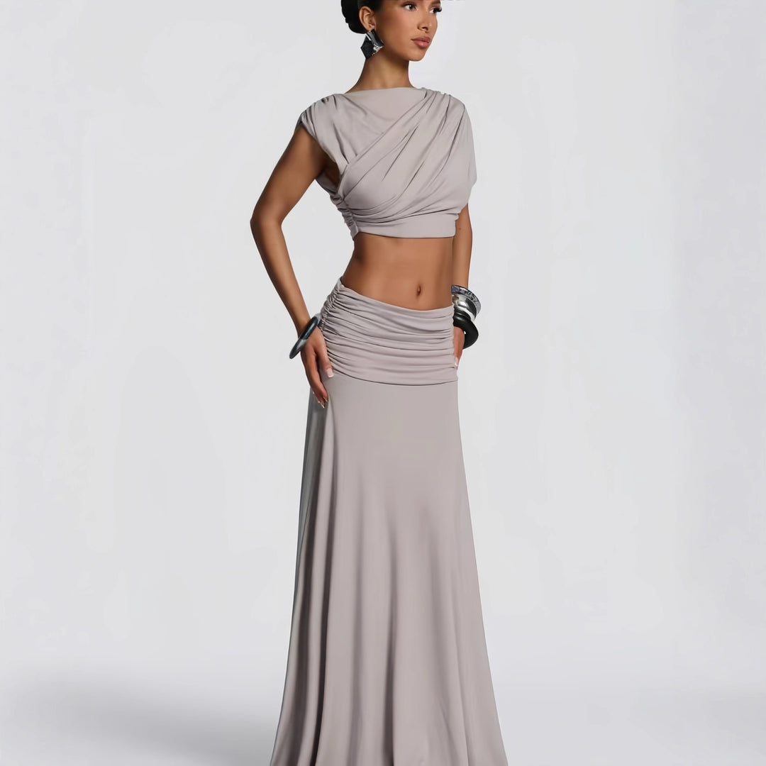 Damen Elegantes Wickelkleid mit drapiertem Oberteil und fließendem Rock EB