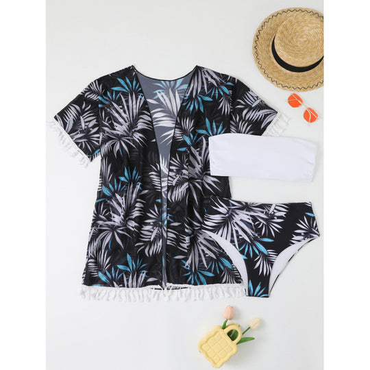Damen Strandüberwurf mit floralem Design und verspielten Fransen EB
