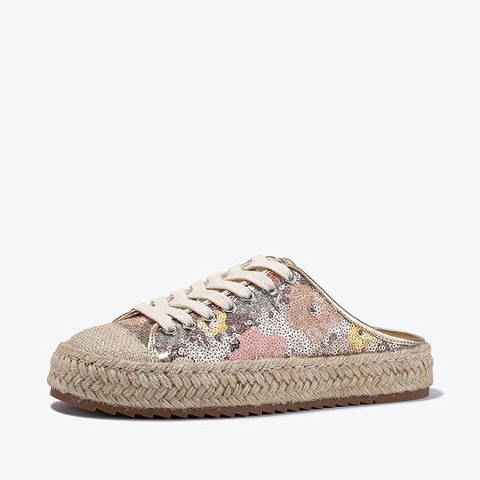 Damen Espadrilles mit glänzenden Pailletten und geflochtenem Jutesohle EB