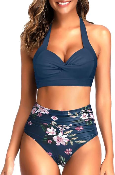 Damen Hochgeschnittener Bikini mit raffiniertem Oberteil EB