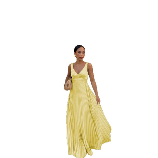 Damen Plisseekleid mit tiefem V-Ausschnitt und eleganter Silhouette EB