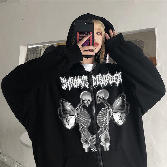 Damen nan Kapuzenjacke mit durchgehendem Reißverschluss und Rippenherz-Print EB
