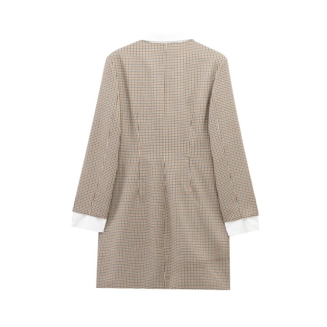 Damen Karomuster Blusenjacke mit Schalkragen und Knopfdetails EB