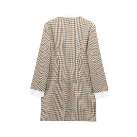 Damen Karomuster Blusenjacke mit Schalkragen und Knopfdetails EB