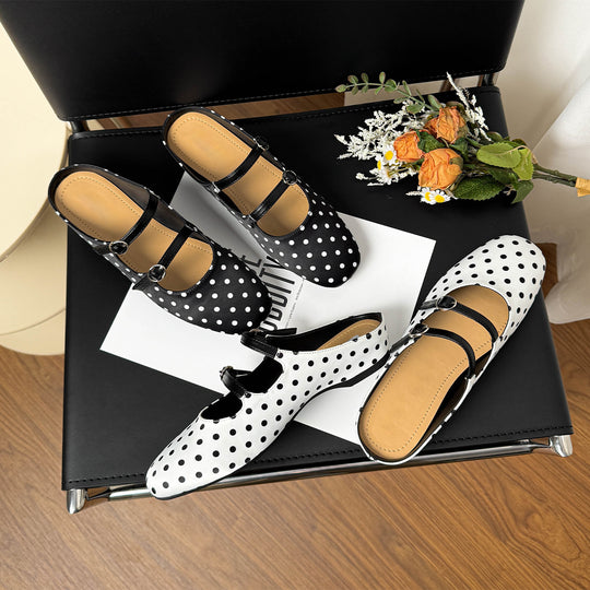 Damen Elegante Ballerinas mit dekorativen Schnallen und gepunktetem Design EB