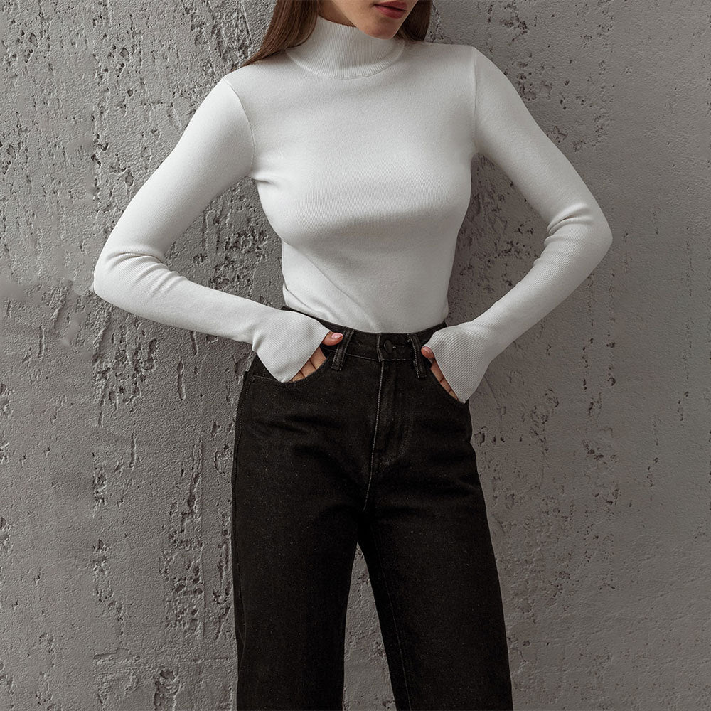 Damen Modischer Rollkragenpullover aus weicher Baumwolle EB
