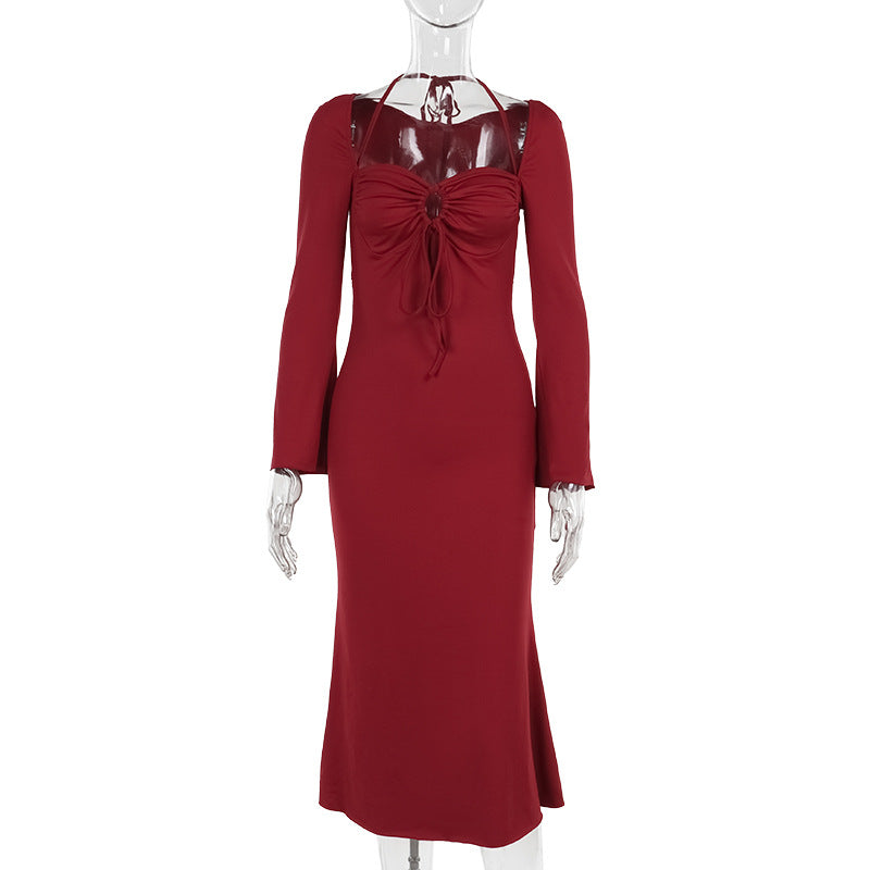 Damen Midi-Kleid mit schickem Rüschendesign und langem Arm EB